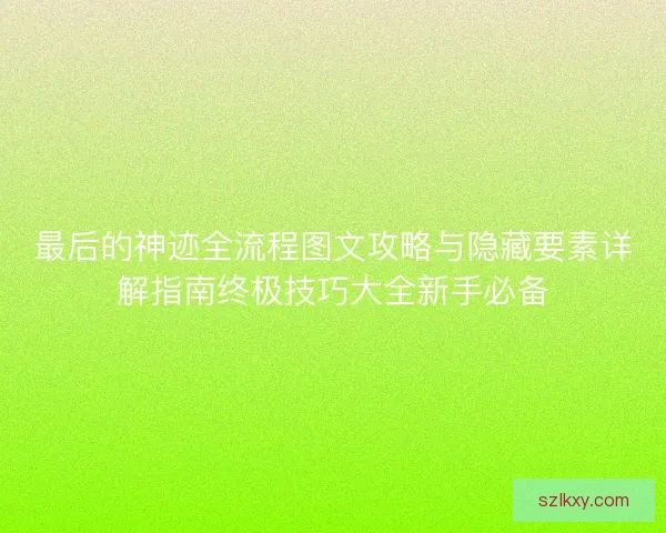 最后的神迹全流程图文攻略与隐藏要素详解指南终极技巧大全新手必备