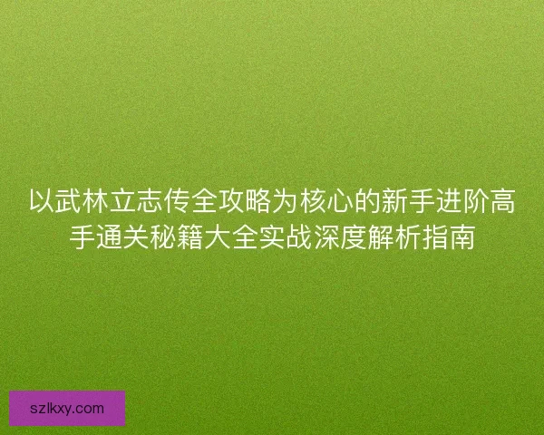 以武林立志传全攻略为核心的新手进阶高手通关秘籍大全实战深度解析指南