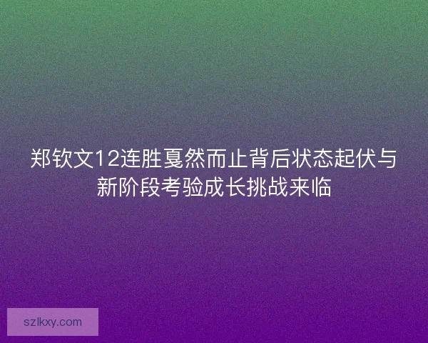 郑钦文12连胜戛然而止背后状态起伏与新阶段考验成长挑战来临 郑钦文12连胜戛然而止背后状态起伏与新阶段考验成长挑战来临